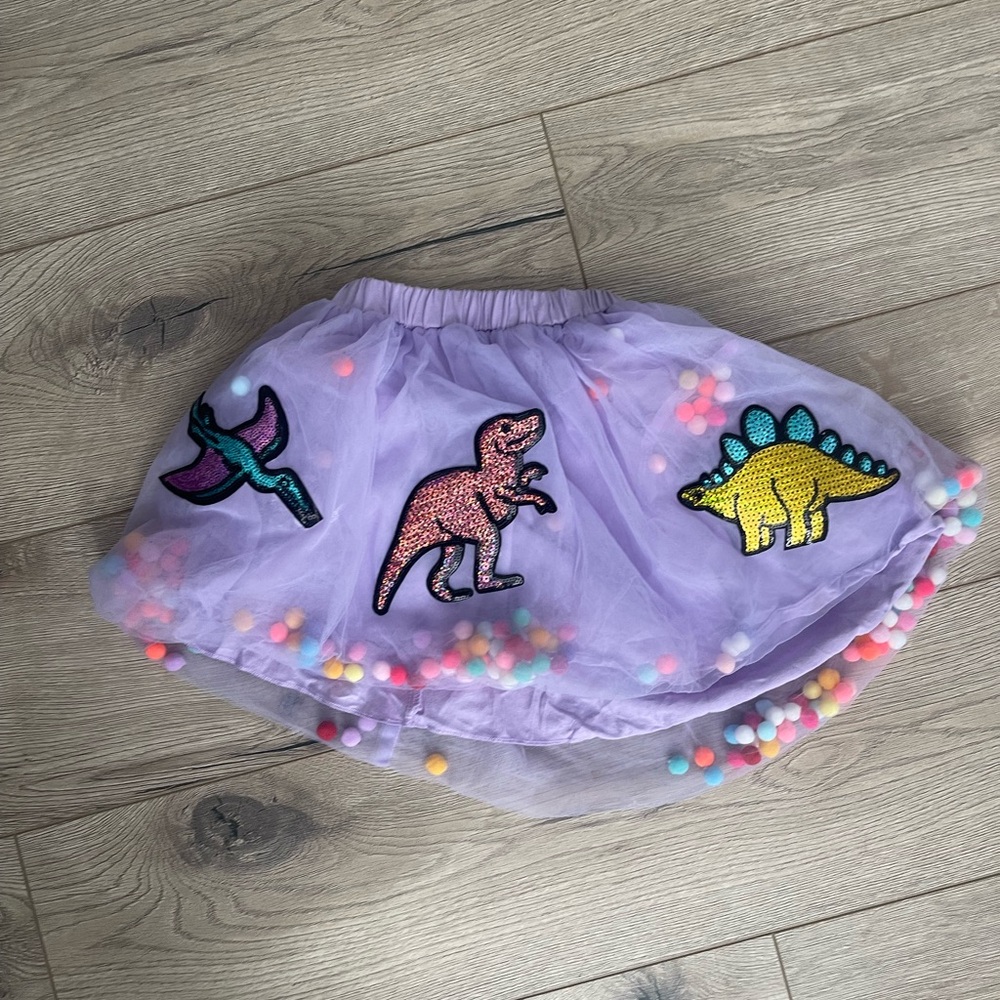 Purple Tulle Skirt with Dinosaur Patches